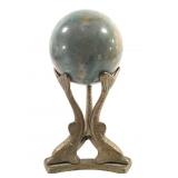Pink Amethyst And Moss Agate Sphere And Stand