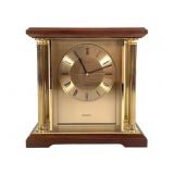 Bulova Mantle Desk Clock Wood Brass Quartz Movt.