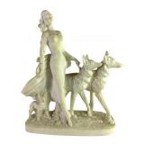 Amilcare Santini Lady Walking Dogs Statue