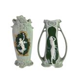 Green Bisque Cameo Vases