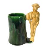Signed Ceramic Mug With Nude Colonial Woman