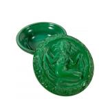 Bohemian Green Slag Powder Jar