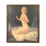 Firelight Glow Nude Figural Lithograph