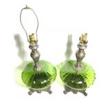 EF&EF Green Glass Matching Table Lamp Set