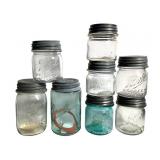 9 Perfect Mason Jars 3 1/2" - 5 1/2" H