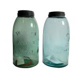 2 1/2 Gal Mason Jars Rare Green & Blue
