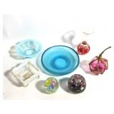Art Glass Paperweights Iridescent Bowl Vase +
