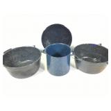 Enamelware Stockpot & 15" W Pots