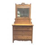 Ant Solid Oak Three Drawer Dresser w Mirror