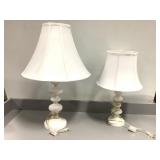 Two White Table Lamps (Turned Style Base)