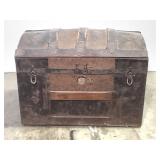 Antique Camel Top Trunk w/ Floral Pattern Leather