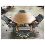 Octagon Shaped Office Table w/ 4 Rolling Chairs