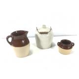 Glazed Stoneware Jug Pitcher & Double Handle Dish