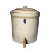 Stoneware Water Crock w Lid & Wood Spigot
