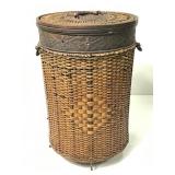 Modern Woven Reed Hamper Grape Metal Accents