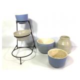 Ceramic Crock & Bowls w Stands