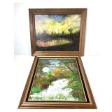2 Paintings Oil on Canvas Illegible Signature