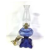 Blue Glass Electrified Oil Lamp
