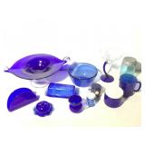 Mixed Lot Blue Glass Items w Pint Mason Jar