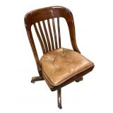 Vtg Wooden Rolling Desk Chair
