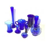 Blue & Cobalt Glass Vases 7 Pcs