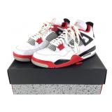 Air Jordan 4 Retro WHT Fire Red BLK Tech GRY Sz 10