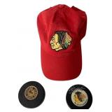 Chicago Blackhawks Pucks and Cap