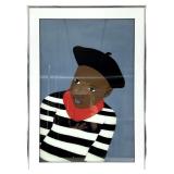 Boy w Beret African Folk Reverse Painted Glass