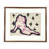 Earl Kerkam Reclining Nude Ink & Crayon