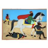 Battle Scene African Folk Reverse Painted Glass