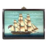 Antique Back Painted Glass Masted Ship