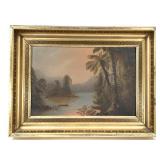 Antique Asian Lagoon Painting