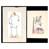 1950s Benin Drawings Signed Aghama, 2 Ink & Waterc
