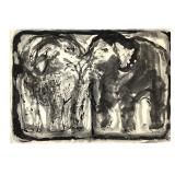 Rudy Pozzatti Elephants Ink Drawing on Paper 1964