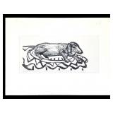 Joel Feldman Woodcut Hiede Crossing a Rug