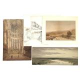 19th C British Watercolors & Drawings, 6 Unframed