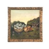 Folk Art Painting on Wood Panel, Chicks