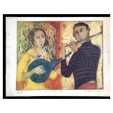 Ellen Lanyon Duet, Color Etching, Mixed Media 1950