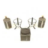 Square Tin & Corked Round Tin Bottles & Stands