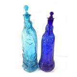 2 - 14" Blue Madonna Bottles w/Stoppers