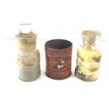 Apothecary - 2 Small Antique Bottles & Tin-Labels