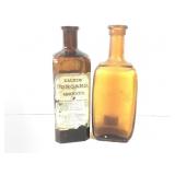 Apothecary - 2  8" Ant Amber Bottles - Label -Indy