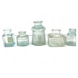 Ink - 5 Vtg Aqua Inkwells of Var. Brands