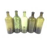 5 Antique Olive Green Blob Top Bottles