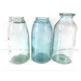 Jars - 3 Vtg Aqua Blue Fruit/Canning Jars