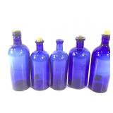 Apothecary - 5 Cobalt Cork Top Bottles