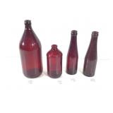 Beer - 4 Ruby Red Beer Bottles -Size Varies