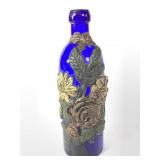 Unusual 8" Cobalt Blob Top w Applied Florals