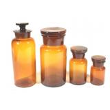 Apothecary - 4 Amber Ground Glass Lids