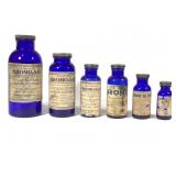 Apothecary - 6 Bromo-Sal Cobalt Bottles w/Labels